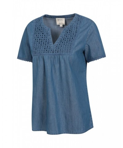 Paris Womens Embroidered Top Denim $15.92 Tops