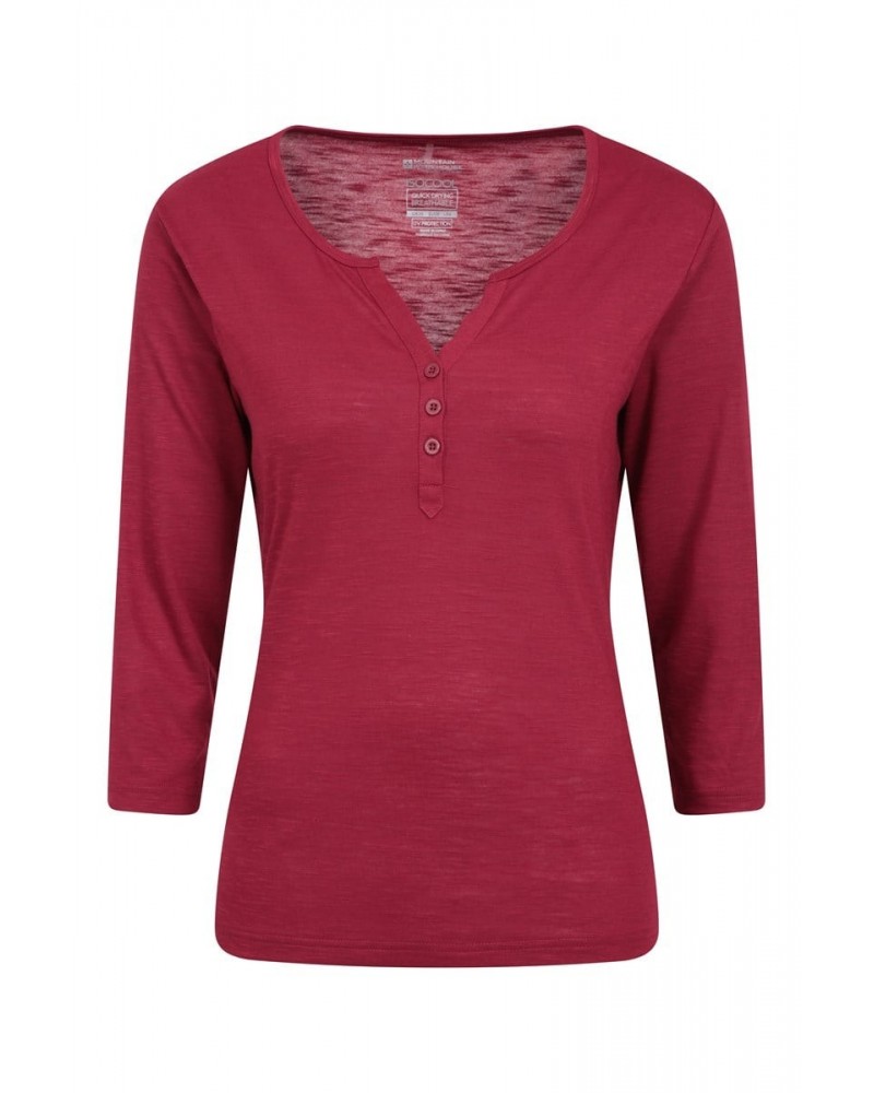 Paphos Womens Quick-Dry UV Button Top Dark Red $19.46 Tops