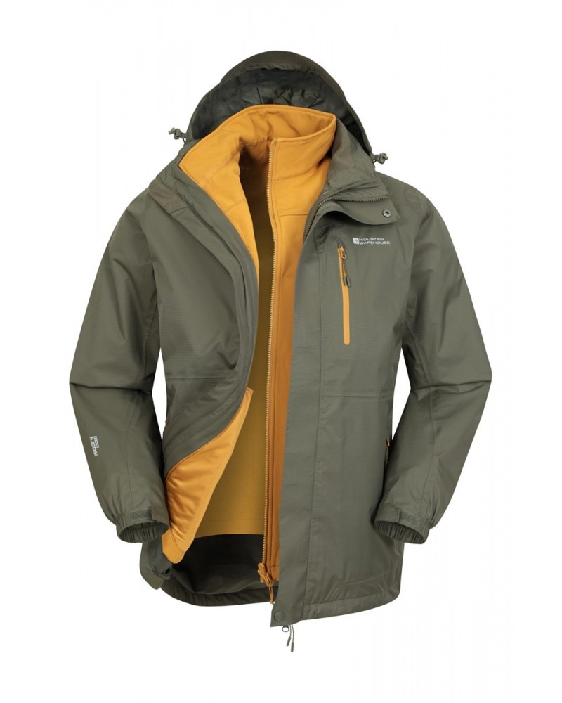 Bracken Extreme 3 in 1 Mens Waterproof Jacket Dark Khaki $80.99 Jackets