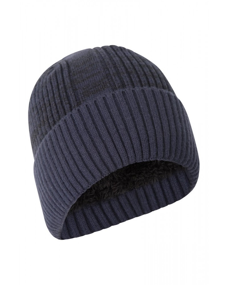 Fur Lined Mens Ribbed Thermal Beanie Navy $14.24 Ski