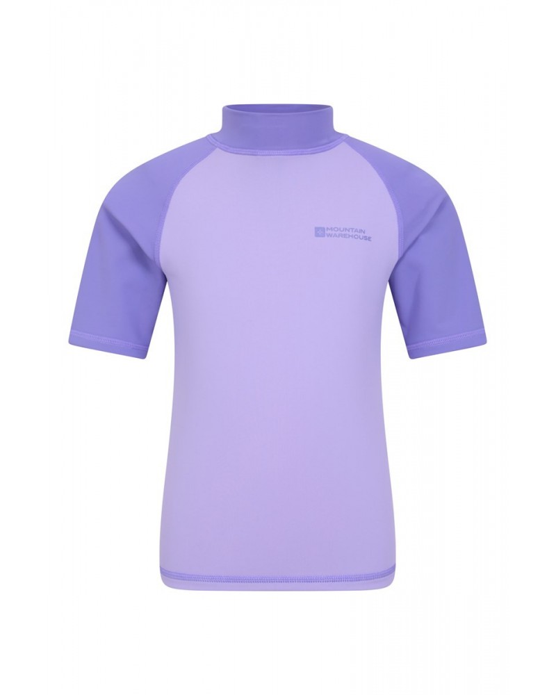 Short Sleeved Kids Rash Guard Dusky Purple $17.69 Tops