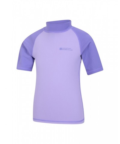 Short Sleeved Kids Rash Guard Dusky Purple $17.69 Tops