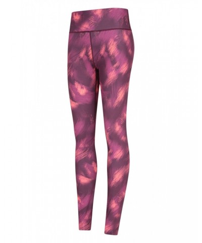 Patterned High-Waisted Womens Tights Burgundy $15.94 Active