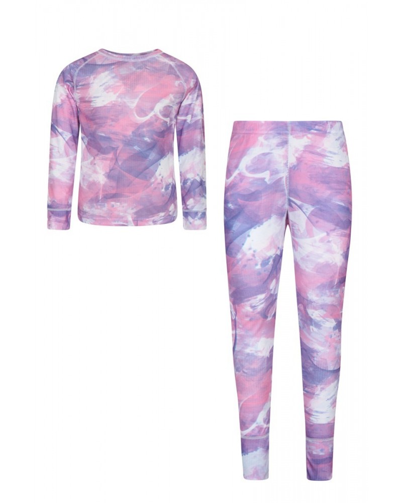 Talus Printed Kids Base Layer-Top & Pants Set Lilac $15.89 Active