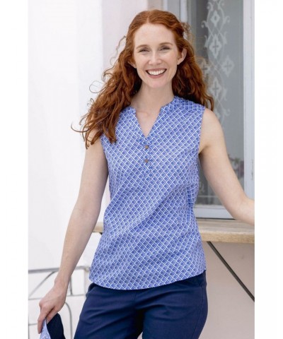 Petra Womens Printed Sleeveless Shirt Bright Blue $12.74 Tops