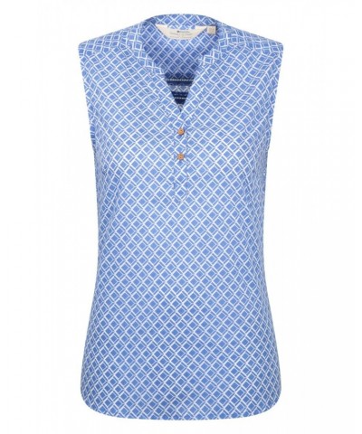 Petra Womens Printed Sleeveless Shirt Bright Blue $12.74 Tops