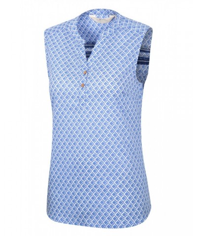 Petra Womens Printed Sleeveless Shirt Bright Blue $12.74 Tops