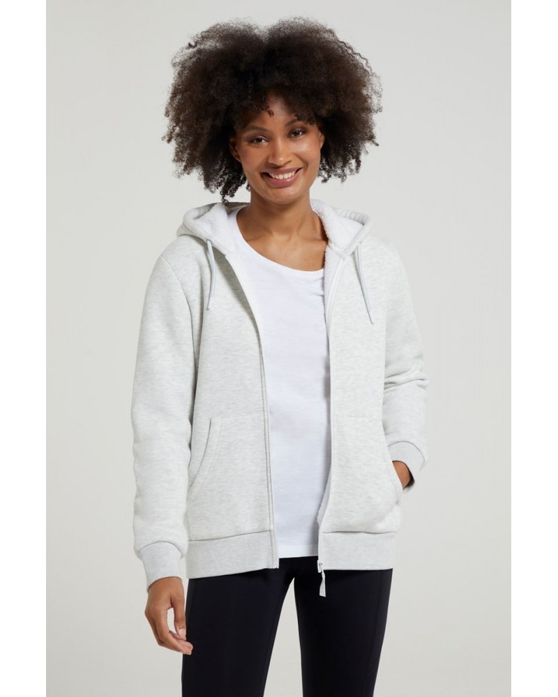 Dalton Womens Sherpa Lined Hoodie Light Grey $25.79 Tops