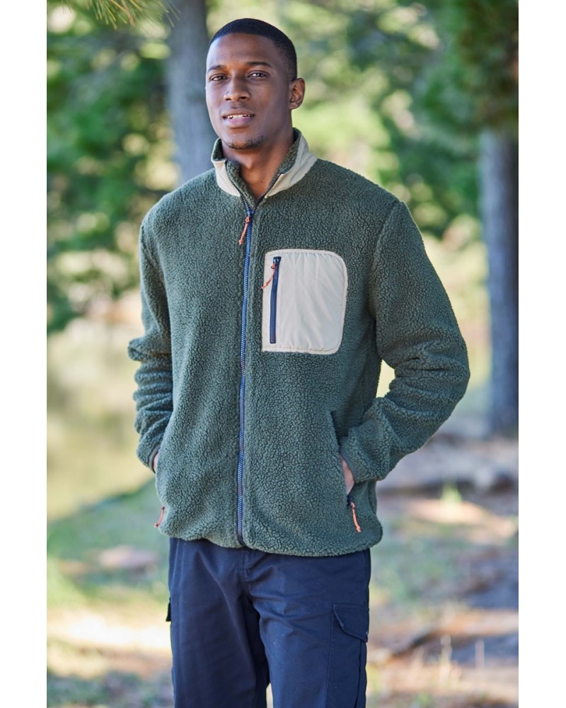 Whitby Mens Sherpa Fleece Jacket Dark Khaki $17.63 Fleece