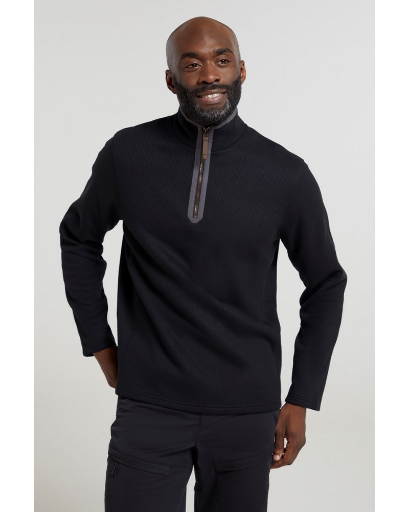 Beta Contrast Mens Zip-Neck Top Black $22.94 Fleece