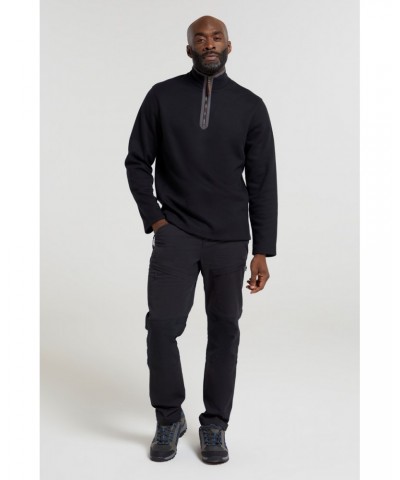 Beta Contrast Mens Zip-Neck Top Black $22.94 Fleece