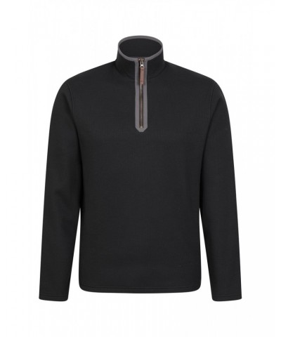 Beta Contrast Mens Zip-Neck Top Black $22.94 Fleece