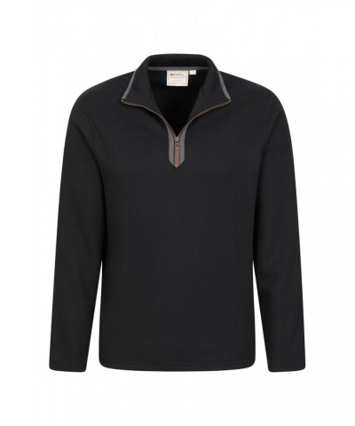 Beta Contrast Mens Zip-Neck Top Black $22.94 Fleece