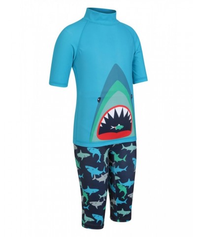 Printed Kids Rash Guard and Shorts Green $14.24 Tops