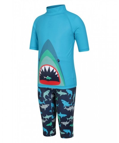 Printed Kids Rash Guard and Shorts Green $14.24 Tops