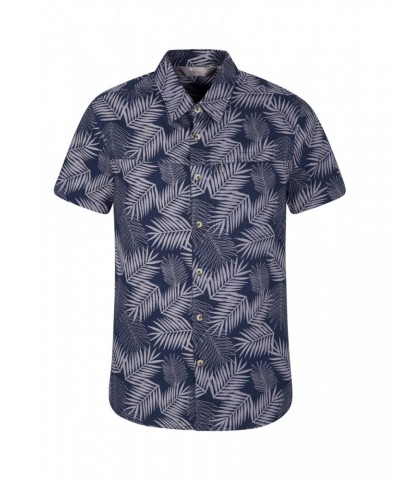 Tropical Printed Mens Short Sleeved Shirt Dark Blue $17.48 Tops