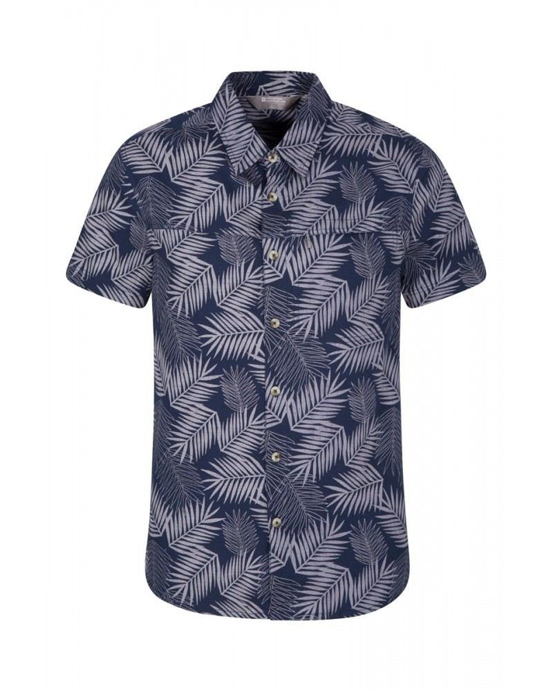 Tropical Printed Mens Short Sleeved Shirt Dark Blue $17.48 Tops