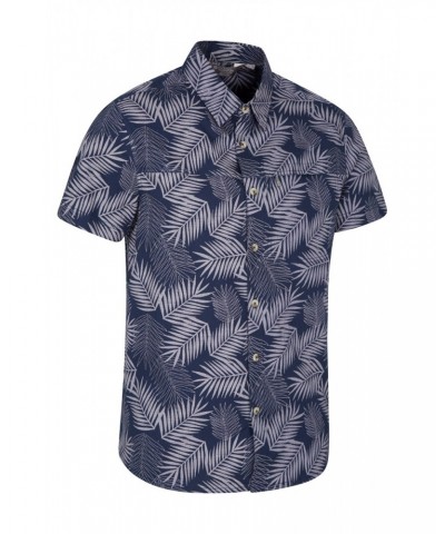 Tropical Printed Mens Short Sleeved Shirt Dark Blue $17.48 Tops