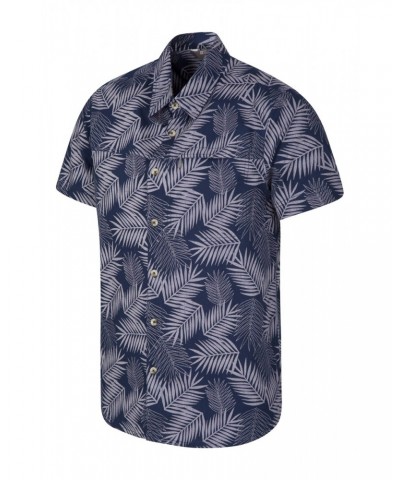 Tropical Printed Mens Short Sleeved Shirt Dark Blue $17.48 Tops