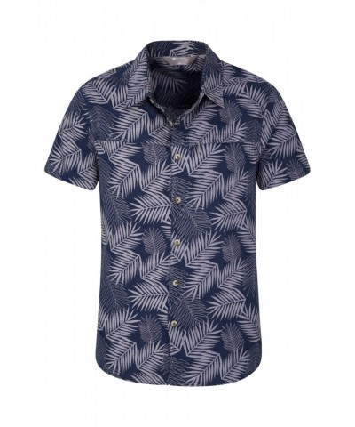 Tropical Printed Mens Short Sleeved Shirt Dark Blue $17.48 Tops