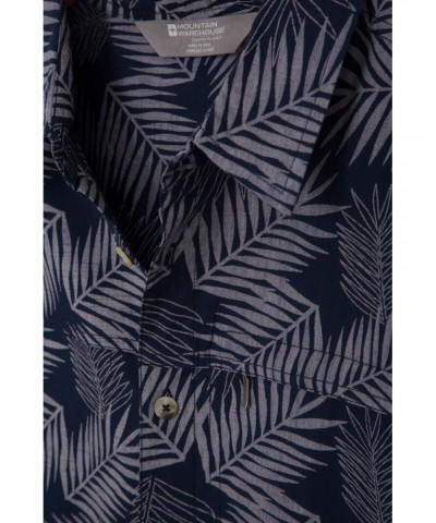 Tropical Printed Mens Short Sleeved Shirt Dark Blue $17.48 Tops