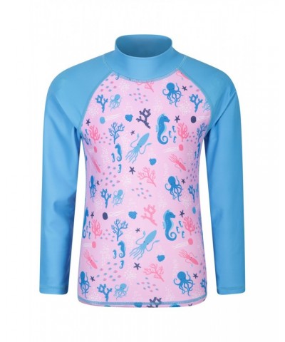 Long Sleeved Printed Kids Rash Guard Pale Pink $12.18 Tops