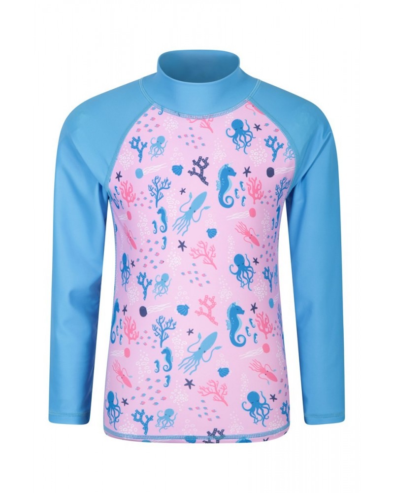 Long Sleeved Printed Kids Rash Guard Pale Pink $12.18 Tops