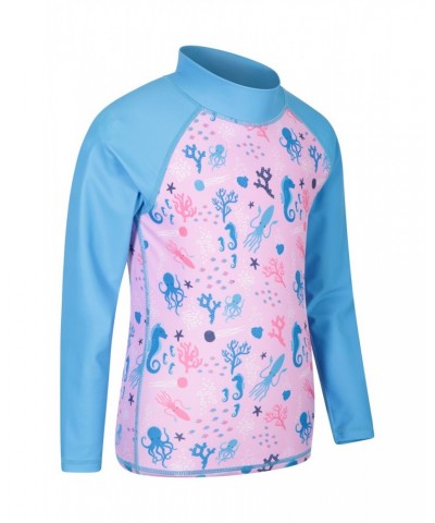 Long Sleeved Printed Kids Rash Guard Pale Pink $12.18 Tops