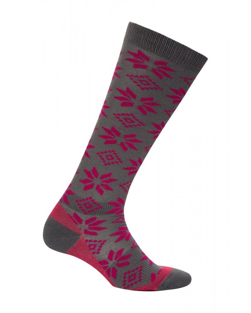 Isocool Womens Patterned Knee Length Ski Socks Pink $11.79 Accessories