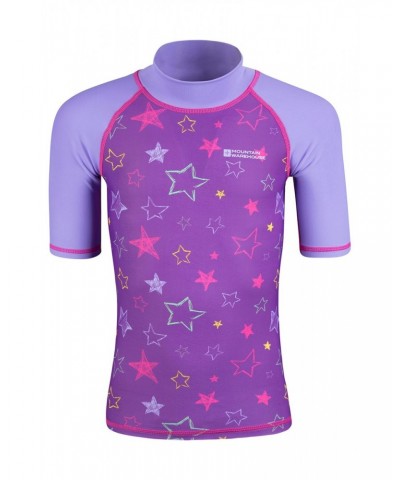 Short Sleeve Kids Printed Rash Guard Purple $11.19 Tops