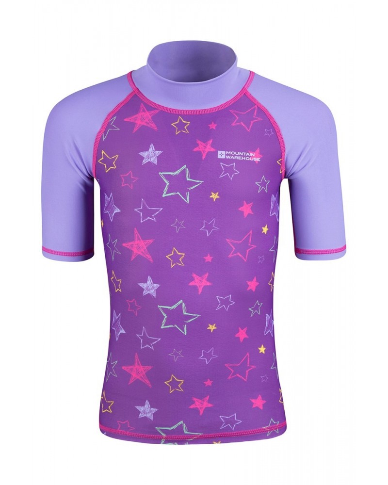 Short Sleeve Kids Printed Rash Guard Purple $11.19 Tops