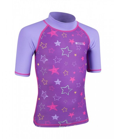 Short Sleeve Kids Printed Rash Guard Purple $11.19 Tops