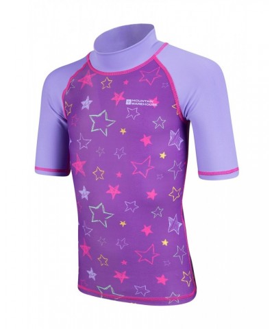 Short Sleeve Kids Printed Rash Guard Purple $11.19 Tops