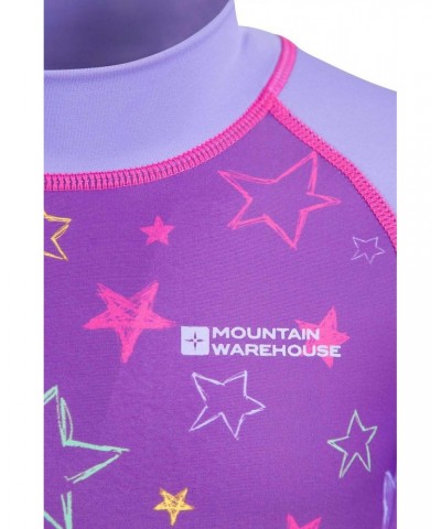 Short Sleeve Kids Printed Rash Guard Purple $11.19 Tops