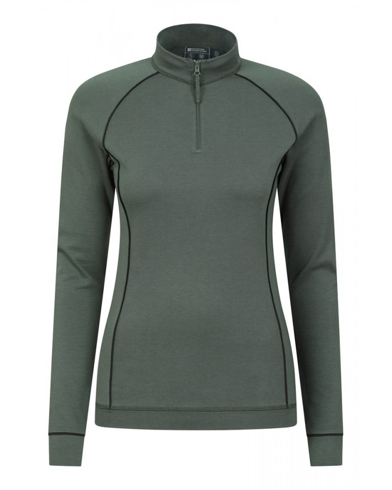 Bamboo Womens Zip-Neck Top Dark Khaki $21.99 Loungewear