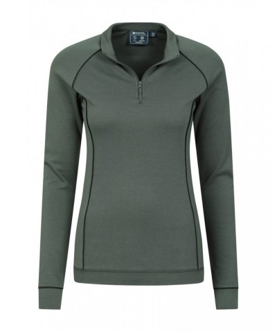 Bamboo Womens Zip-Neck Top Dark Khaki $21.99 Loungewear