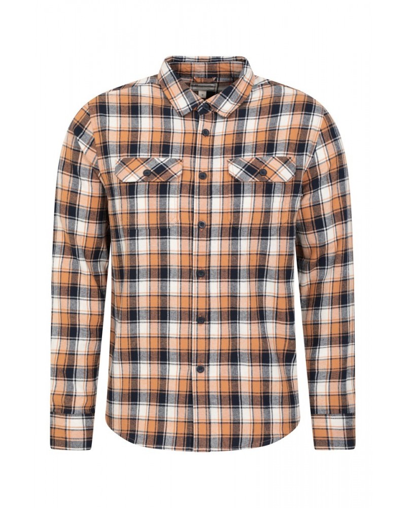 Trace Mens Flannel Long Sleeve Shirt Mustard $13.20 Tops