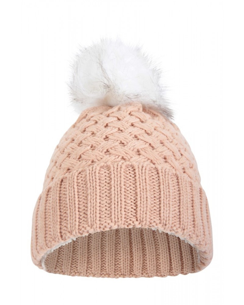 Lisbon Sherpa Lined Womens Thermal Pom-Pom Beanie Pale Pink $13.20 Accessories