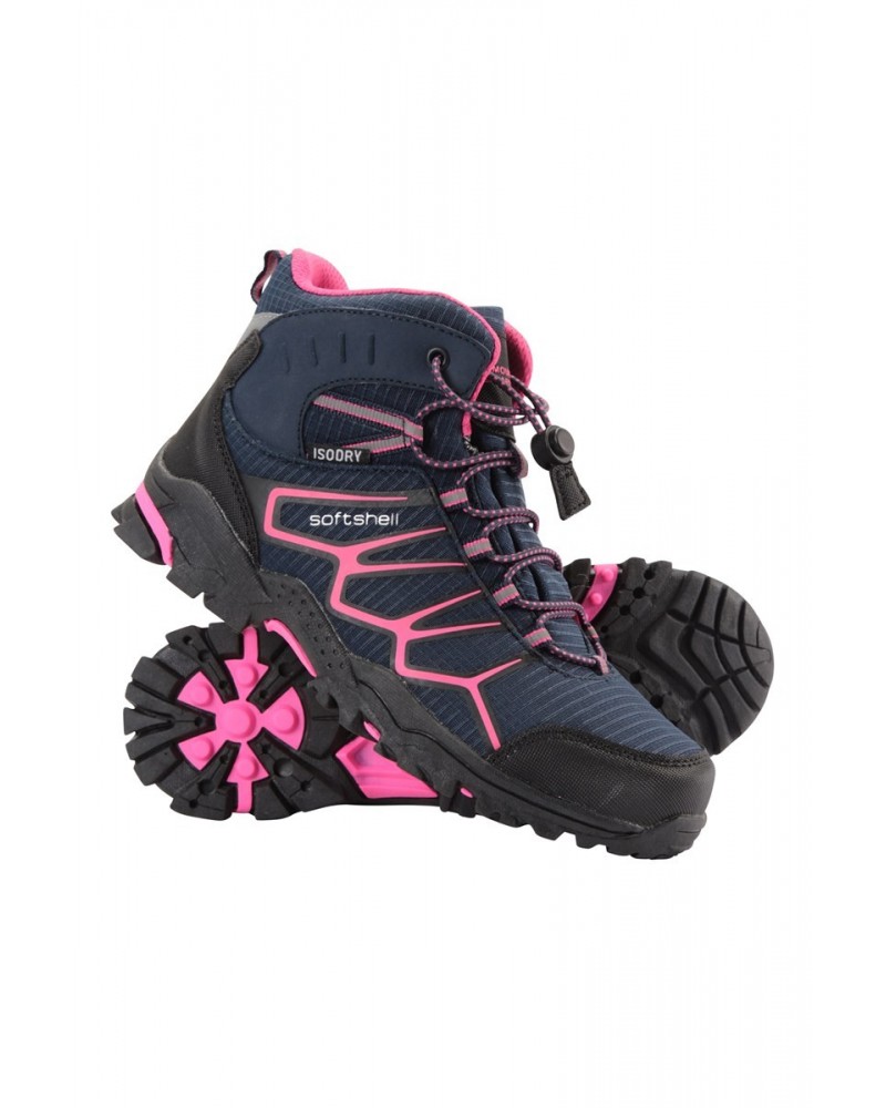 Softshell Kids Waterproof Hiking Boots Navy $31.20 Footwear