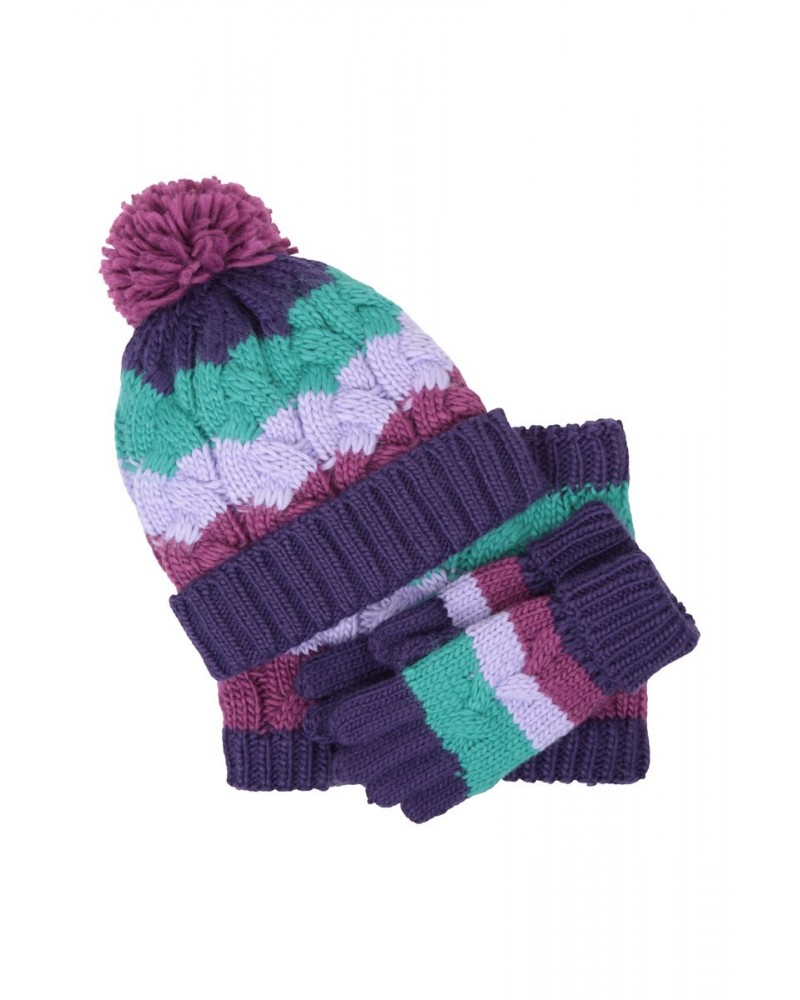 Chunky Knit Kids Winter Accessories Set Purple $17.09 Accessories