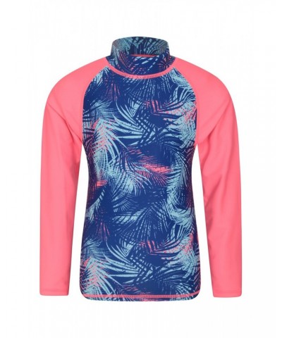 Long Sleeved Printed Kids Rash Guard Bright Pink $13.33 Tops