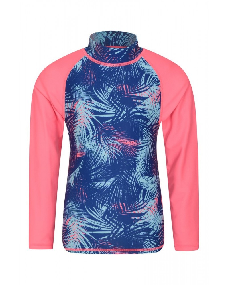 Long Sleeved Printed Kids Rash Guard Bright Pink $13.33 Tops