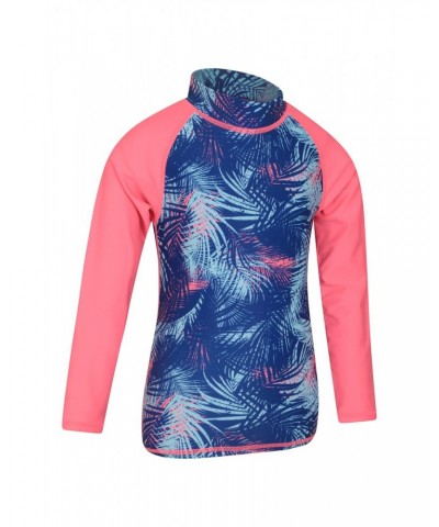 Long Sleeved Printed Kids Rash Guard Bright Pink $13.33 Tops