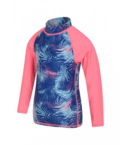 Long Sleeved Printed Kids Rash Guard Bright Pink $13.33 Tops