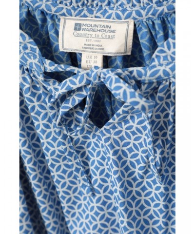 Womens Flutter Sleeve Printed Blouse Blue $13.49 Tops