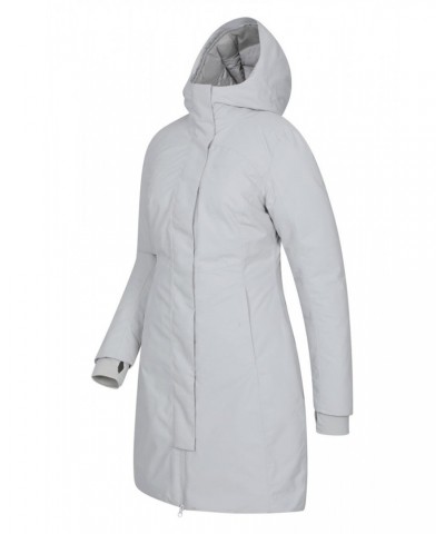 Polar Hybrid Womens Long Down Jacket Light Grey $44.80 Jackets