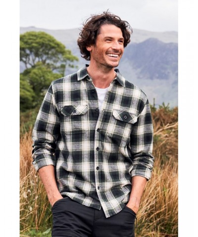 Trace Mens Flannel Long Sleeve Shirt Dark Green $18.47 Tops