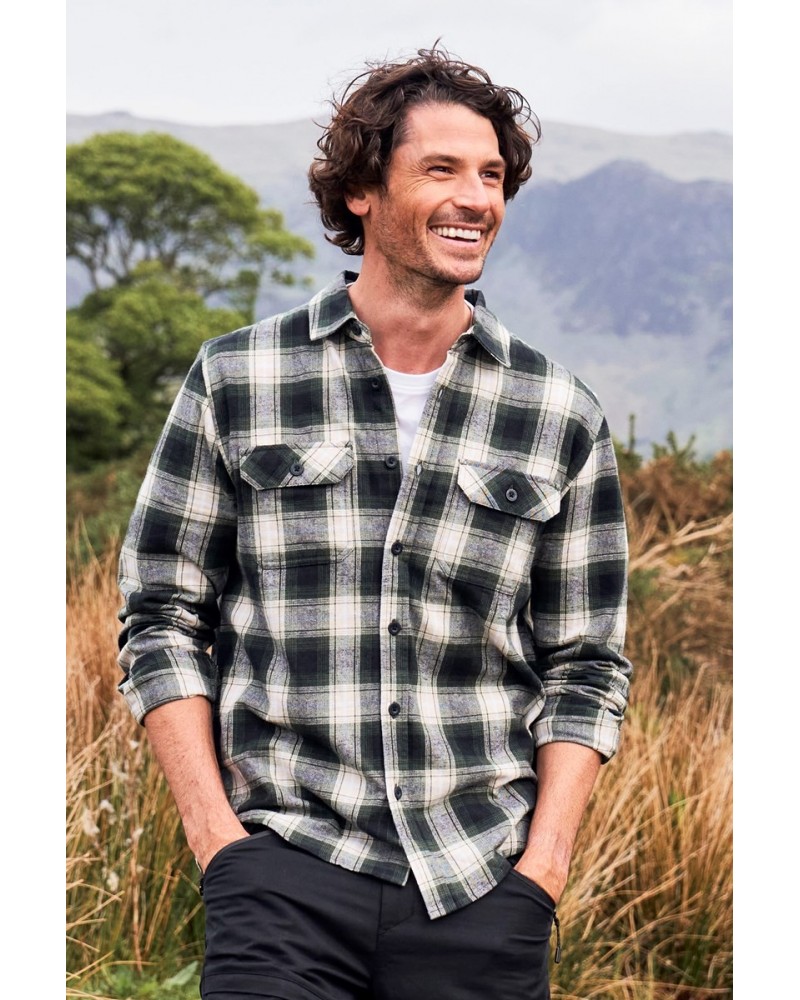 Trace Mens Flannel Long Sleeve Shirt Dark Green $18.47 Tops