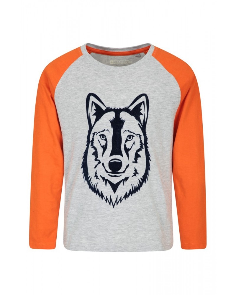 Wolf Long-Sleeve Kids Top Grey $9.17 Tops