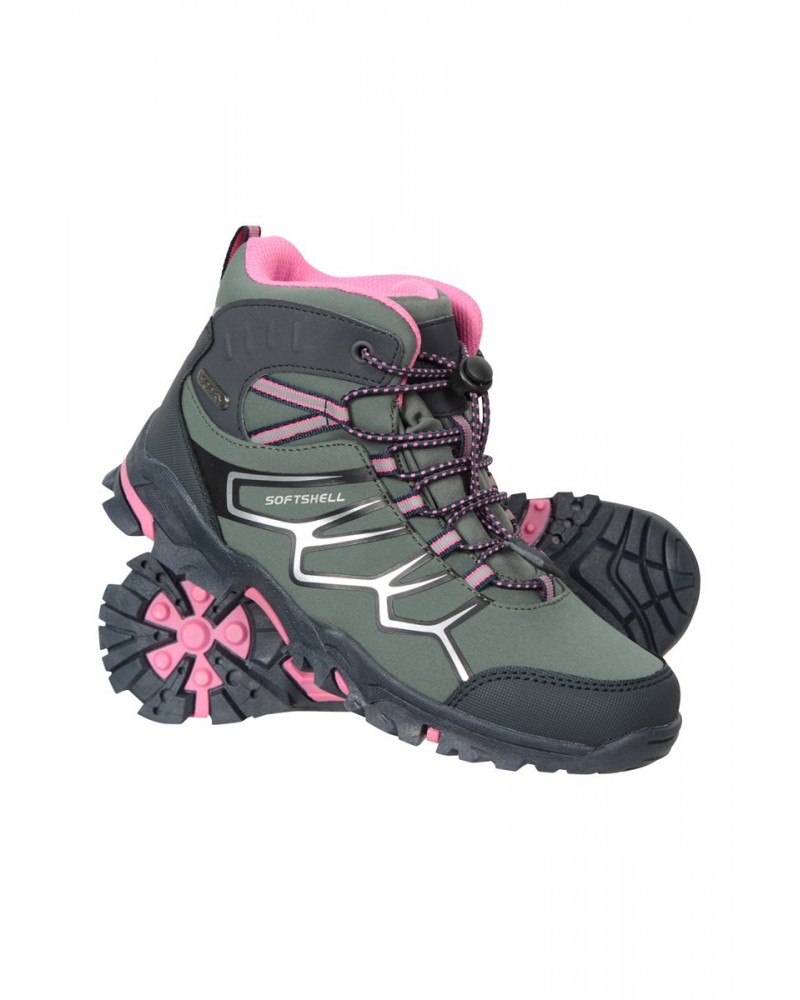 Softshell Kids Waterproof Hiking Boots Green $28.60 Footwear